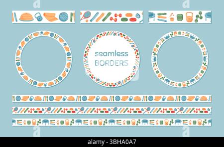 Colorful Flat Seamless Sport Borders Pattern Stock Vector