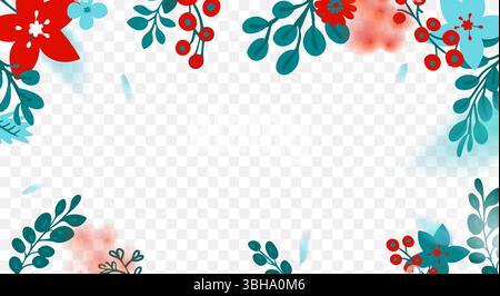 A Beautiful Floral Frame Featuring Vibrant Red and Teal Elements Perfect for Seasonal Designs Stock Vector