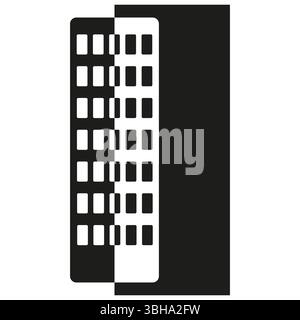 Split building icon. Half black structure. Vector vertical shape. High rise symbol. Stock Vector