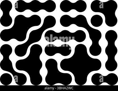 Metaball pattern. Fluid drops or amorphous shapes background. Organic blobs, neurons or molecules isolated on white background. Modern abstract print with connected dots. Vector graphic illustration. Stock Vector