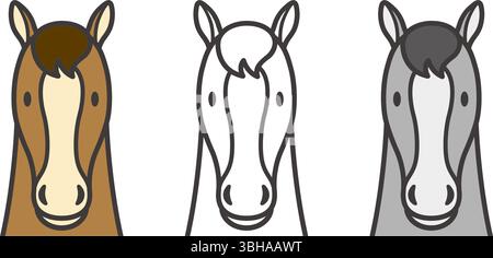 Vector Flat Style Horse Illustration Set In Full Face Isolated On A White Background. Stock Vector