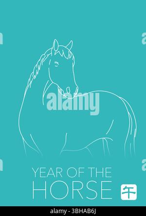 The Year Of The Horse Vector New Year’s Greeting Card Template. Kanji Translation - The Horse. Stock Vector