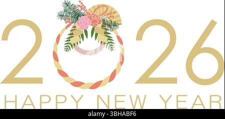 The Year 2026 Vector New Year’s Greeting Symbol With A Japanese Sacred Rope Talisman Isolated On A White Background. Stock Vector