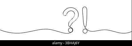 Exclamation and question marks icon line continuous drawing vector. One line Exclamation marks icon vector background. Question marks icon. Continuous Stock Vector