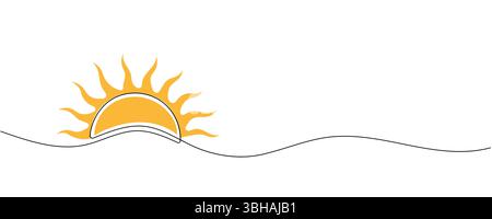 Sun continuous one line art drawing. Summer sun contour line sign. Vector illustration isolated on white Stock Vector