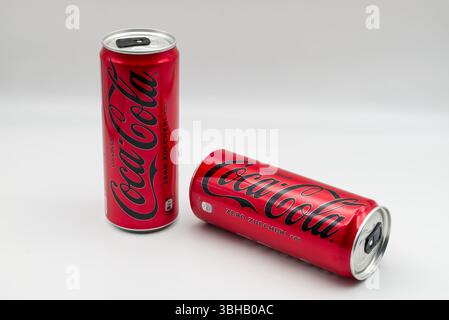 Coca-Cola Zero sugar soda cans isolated on white background. Stock Photo