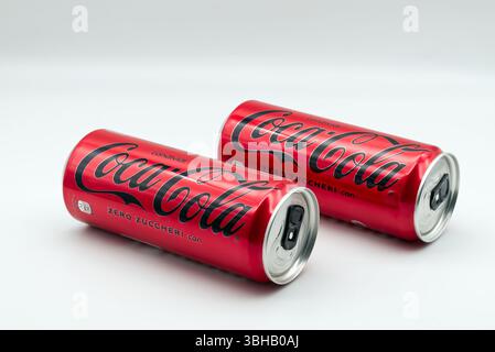 Coca-Cola Zero sugar soda cans isolated on white. Stock Photo