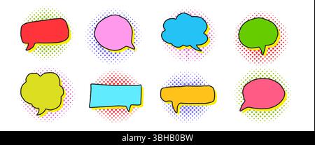 Doodle drawing retro speech bubbles collection with halftone shadows Stock Vector