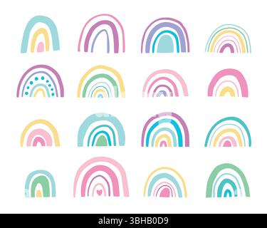 Cute colorful rainbows childish style. Doodle baby cute Stock Vector