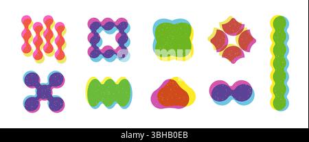 Trendy brutal geometric shapes set with riso graph print effect. Stock Vector