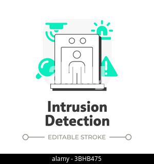 Intrusion detection flat outline concept icon Stock Vector