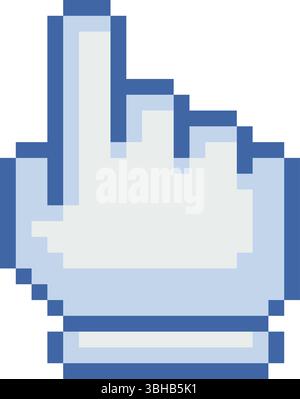Pixel art blue hand cursor. Vector clean retro pointer with smooth shading. Stock Vector
