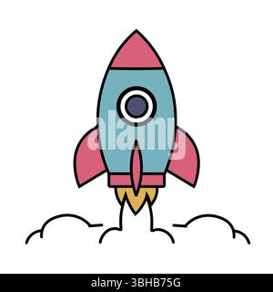 Rocket Launching Vector Illustration – Space Shuttle on White Background Stock Vector