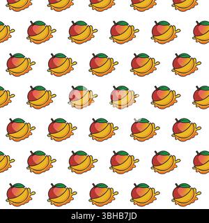 Colorful Mango Fruit Seamless Pattern Design – Tropical Repeat Background Stock Vector