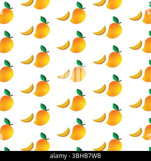 Realistic Mango Pattern – Seamless Tropical Fruit Background for Print and Digital Use Stock Vector