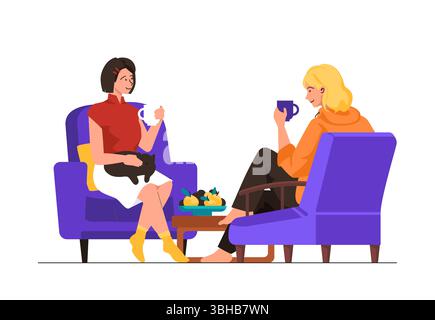Girls drinking tea - modern flat design style illustration Stock Vector