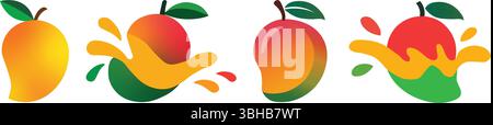 Colorful Mango Vector Logo Design – Set of 4 Vibrant Fruit Illustrations Stock Vector
