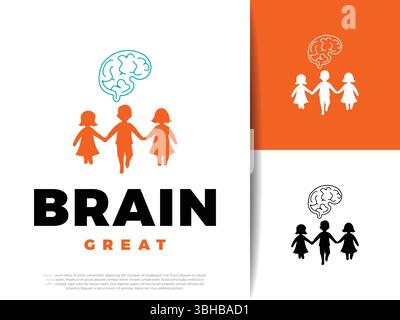 Cute Brain Icon for Children, Flat Design Concept for Education and Creativity Stock Vector