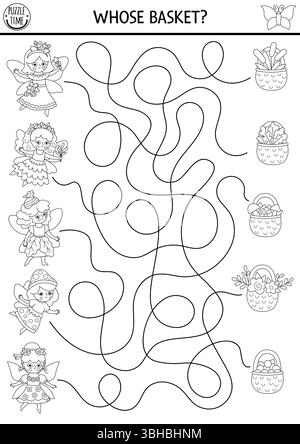 Black and white fairytale maze for kids with medieval village map ...