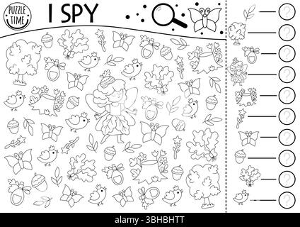 Black and white fairytale I spy game for kids with fantasy creatures ...