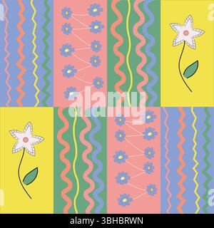 Colorful decorated rectangles seamless pattern to print o paper; textile; wax cloth Stock Vector