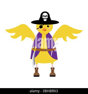Cartoon chicken funny character for kids design pirate; dressed character of a chick as pirate Stock Vector