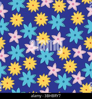 Seamless pattern with stylized flowery ornamentsSeamless pattern with decorative elements. Vector illustration. Blue background. Stock Vector