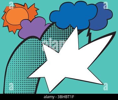pop art landscape with clouds thunder and sun; cool landscape vector to print on t-shirt; bandana; hat; bags Stock Vector