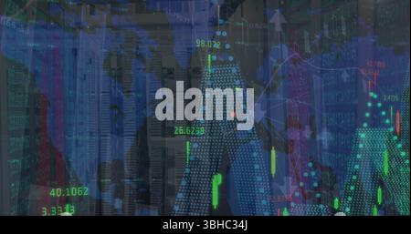Image of financial data and graphs over servers Stock Photo