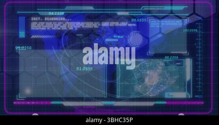 Image of financial data processing against world map on digital interface Stock Photo