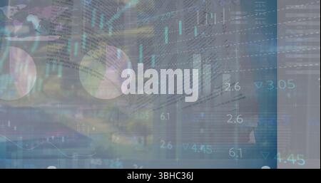Image of graphs and data over cityscape Stock Photo