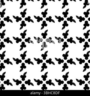 Black Seamless Floral Star Pattern - Geometric Botanical Design Stock Vector