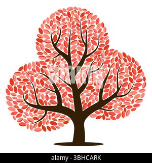 Vector tree with red leaves isolated on a white background Stock Vector
