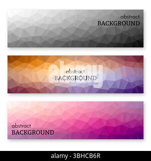 Set of three multi colored banners in low poly art style. Background with place for your text. Vector illustration Stock Vector
