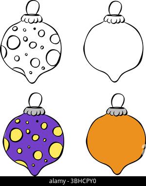 Christmas Ball silhouette set, isolated on transparent background. Vector graphic line ink illustration. Perfect for cards, decorations, stickers, log Stock Vector