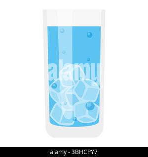 water with ice cubes and bubbles flat cartoon illustration Stock Vector