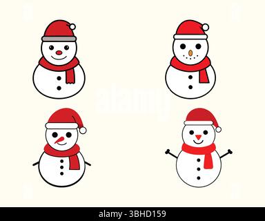 Adorable Christmas Snowman Illustrations Four Festive Designs for Holiday Projects Stock Vector