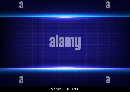 Abstract technology Horizontal neon laser lines on top and bottom and a rectangular grid in the center, vector illustration Stock Vector
