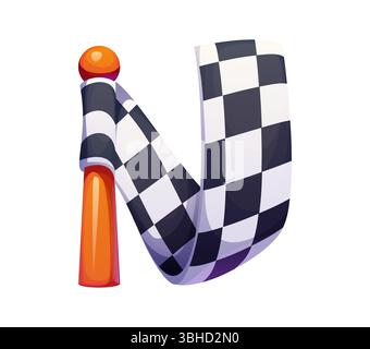 Auto racing championship font checkered flag letter N. Bike speed motorsport latin typeface element, car race championship vector kids ABC typeset symbol. Auto drive competition font sign Stock Vector
