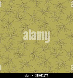 Pattern with Olives fruits, light outline olive branches. Vector illustration Stock Vector