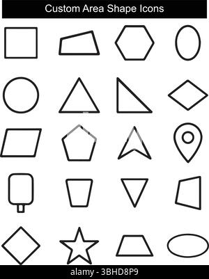 Custom Area Shape Icons Set – Geometric Outline Symbol Collection Stock Vector
