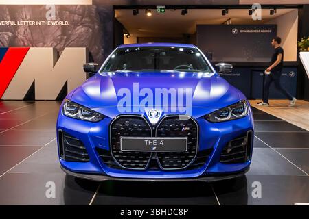 BMW i4 (G26) all-electric Gran Coupe car at the Brussels Autosalon
