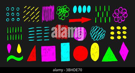Abstract Bright Color Stroke And Scribbles Set Stock Vector