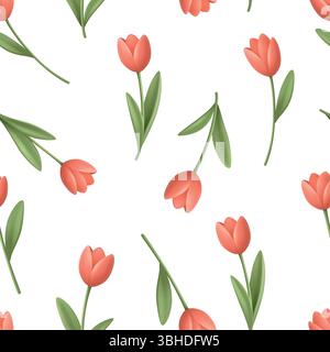 Vector Seamless Tulip Pattern with Pink Flowers on White Background. Tulip Pattern for Spring Design, Fabric, Packaging, Wallpaper and Floral Tulip Stock Vector