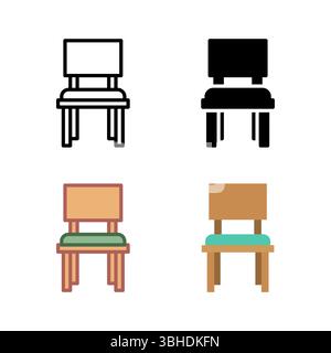 A comprehensive set of chair icons, encompassing various styles for dining, office, and general seating in home or commercial settings. Stock Vector