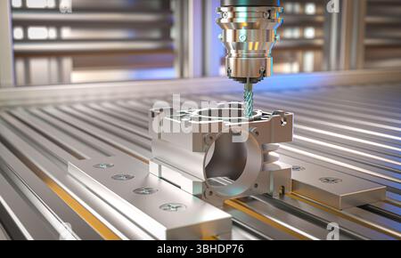 Cnc machine working on metal detail in factory processing 3d Stock Photo
