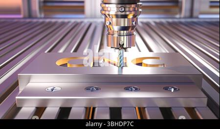 Cnc milling machine engraving cnc letters 3d Stock Photo