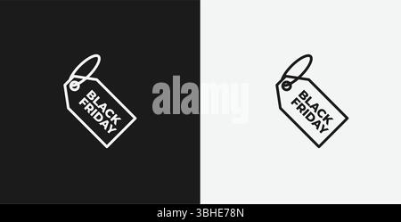 White Outline Icon Black Friday Sale Tag on Black and White Backgrounds, Representing Shopping Deals Stock Vector