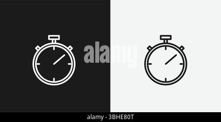 Stopwatch on Black and White Backgrounds, Representing Time Measurement or Sports, White Outline Icon Stock Vector