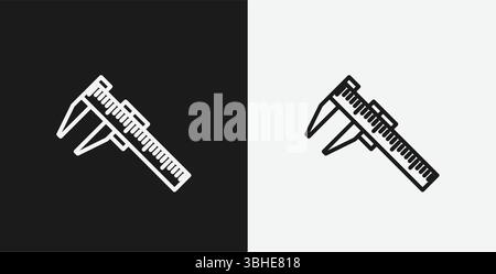 Caliper or Vernier Caliper on Black and White Backgrounds, Representing Precision Measurement or Engineering, White Outline Icon Stock Vector